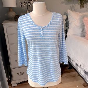 Blue White Striped Top Lightweight Comfy Shirt Loungewear Pajama Beach Womens S
